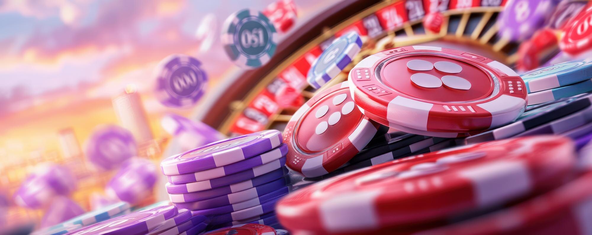 Casinochips och spelmiljö som illustrerar casino bonus med 0x omsättningskrav