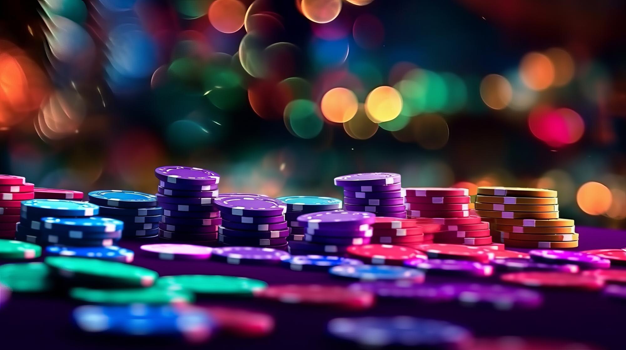 Casinochips i spelmiljö som illustrerar casino bonus med 1x omsättningskrav