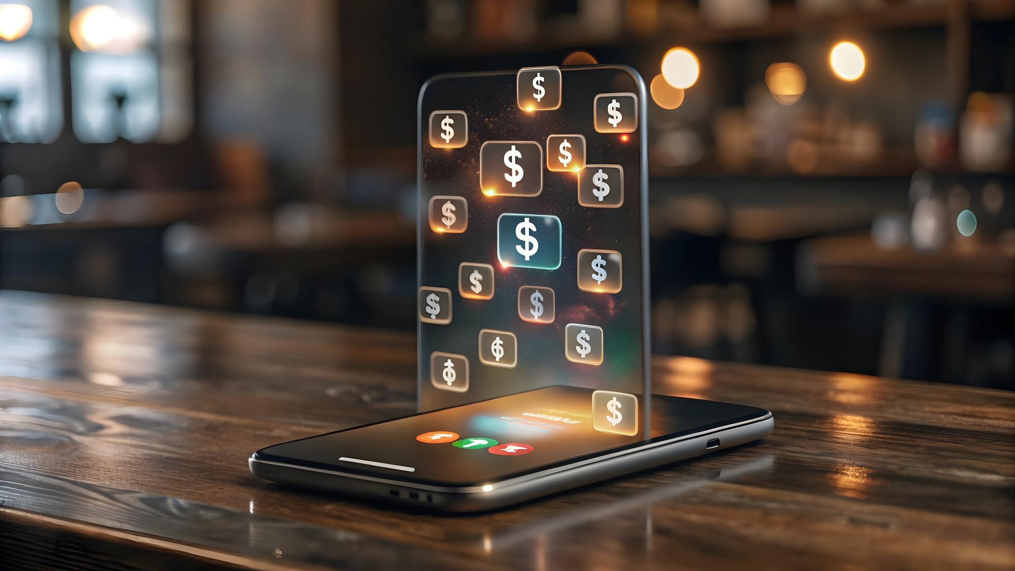 Digital utbetalning med betalningsikoner som symbol för minsta uttag och uttagsbart casinosaldo