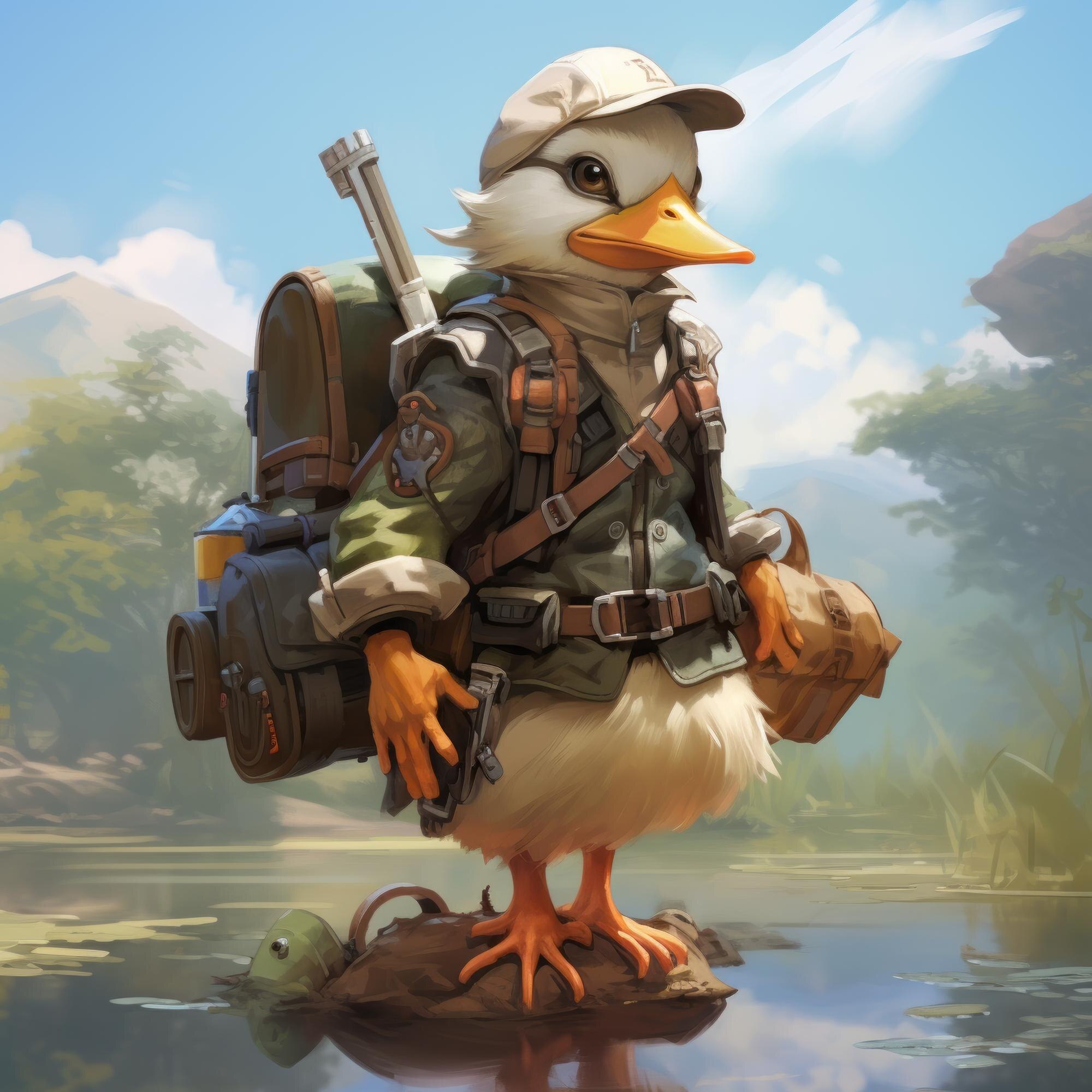 Illustrationsbild: tecknad anka i äventyrs-/jaktinspirerad stil. Bilden är en generell illustration och visar inte Duck Hunters 2 eller officiellt material från Nolimit City.