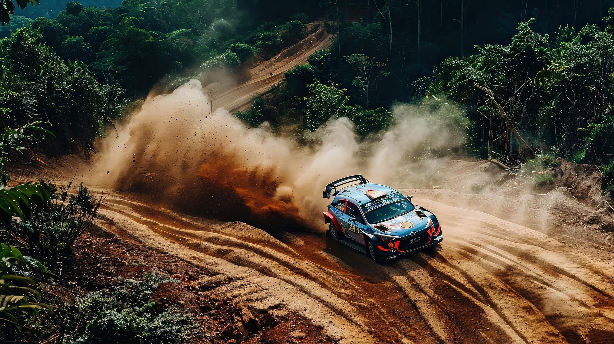 Rallybil på dammig grusväg inför Rally Paraguay 2026 och Oliver Solbergs nästa VM-start