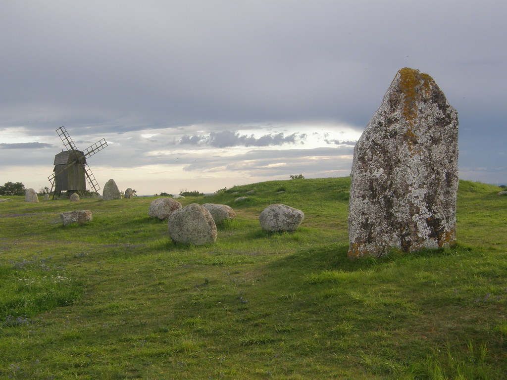 Natur och väderkvarn på Öland, Sverige