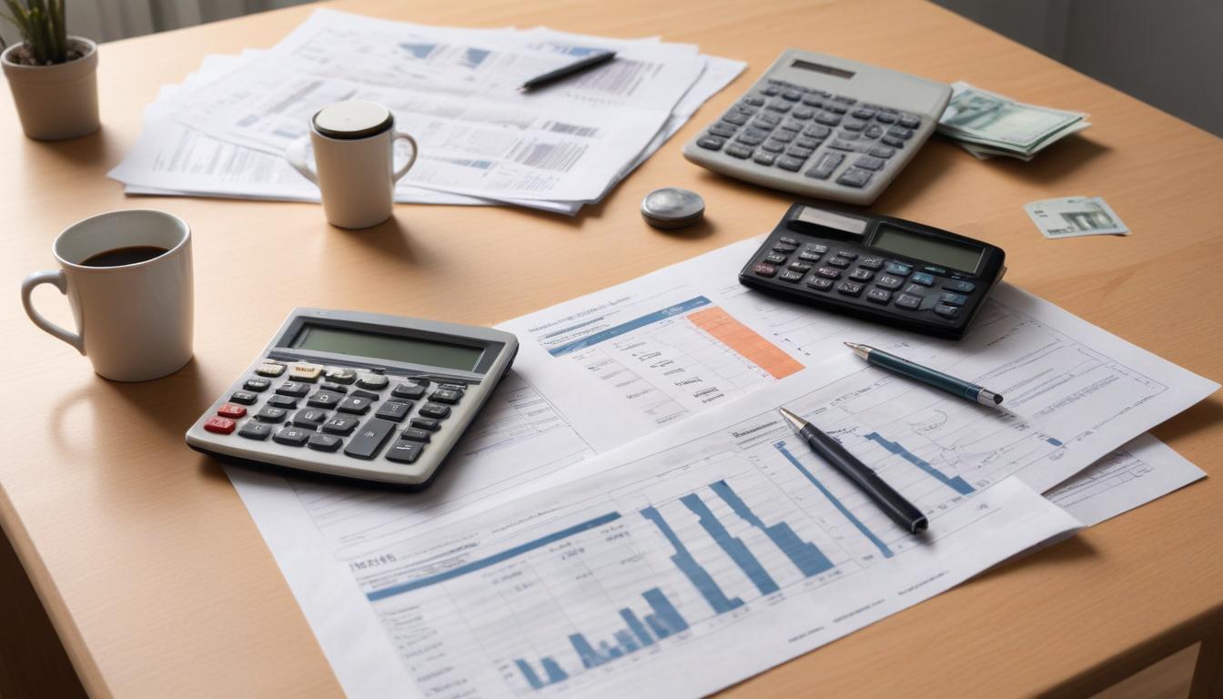 Budget, kalkylator och löneintervall som illustrerar vad som kan räknas som en bra lön